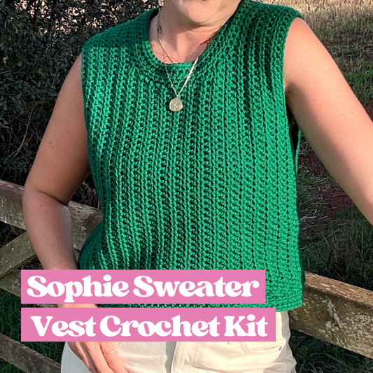 Sophie sweater vest crochet kit | chunky vest crochet kit | autumn crochet DIT kit
