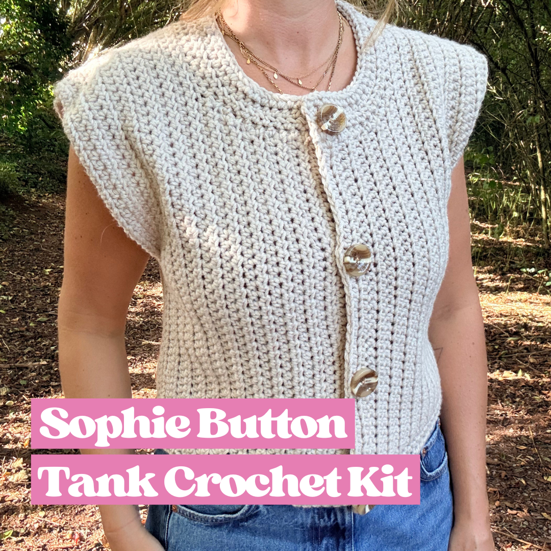 The Sophie button Tank Top | Crochet kit | autumn crochet kit | DIY crochet tank top