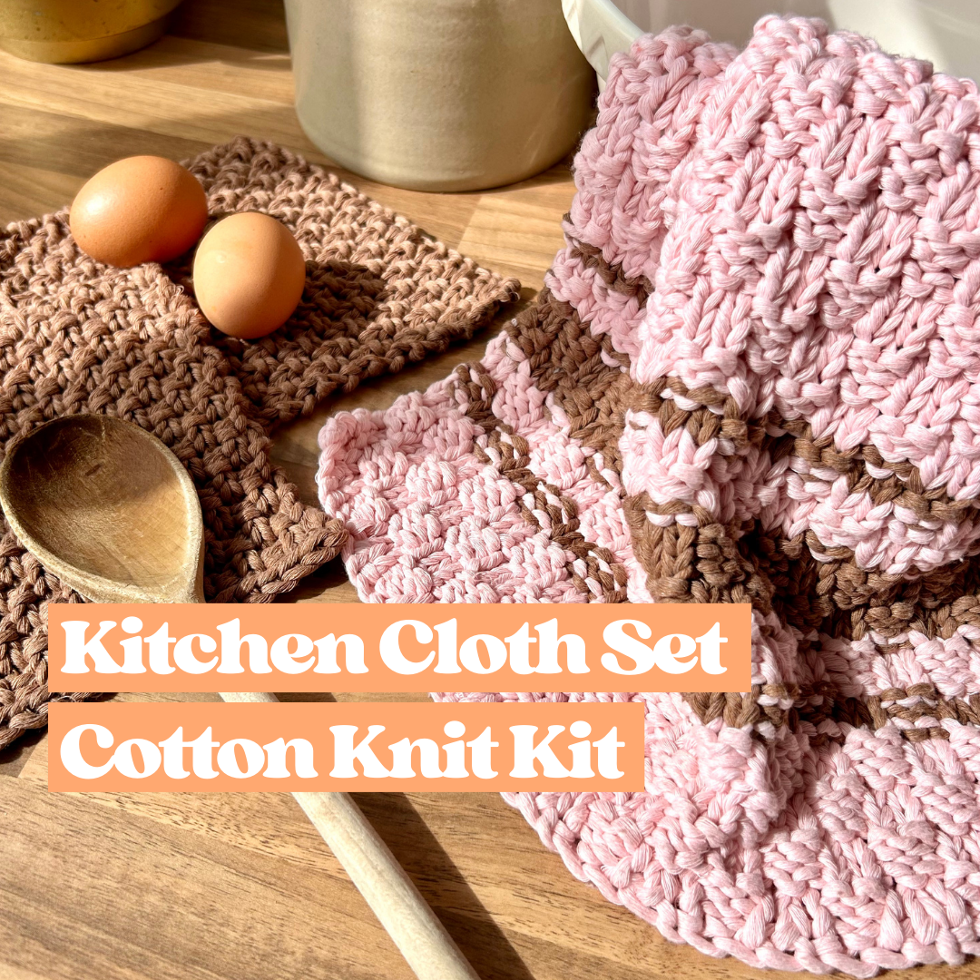 100% recycled chunky cotton knitting kit | beginner friendly knitting kit | cotton kitchen cloth set knit kit