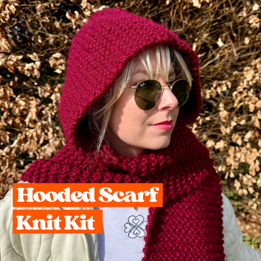 hooded scarf knitting kit | beginner friendly knit kit | scarf and Hood knit kit | autumn scarf knitting kit