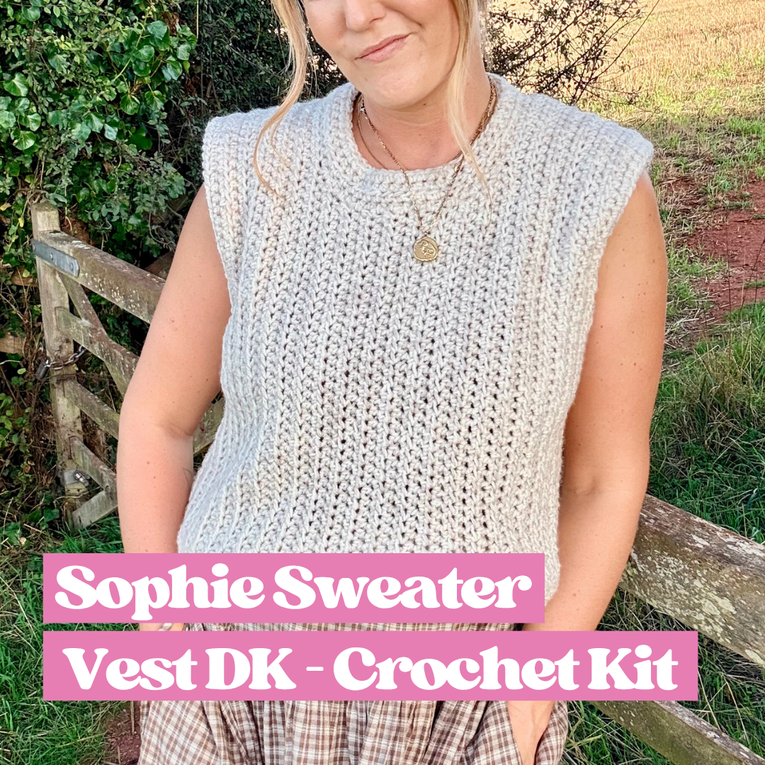 Sophie sweater vest crochet kit | chunky vest crochet kit | autumn crochet DIT kit