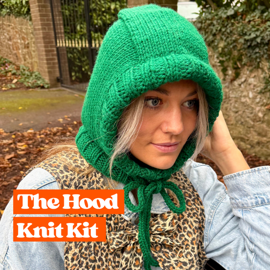 Knitted hood knitting kit | complete DIY knitting kit | knit your own hood with I-cord tie