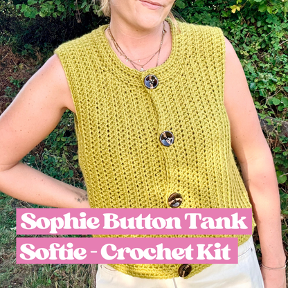 Sophie Button Tank Crochet Kit - Stylecraft Softie Edition | Chunky DIY crochet kit