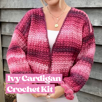 Ivy cardigan crochet kit | aurora chunky yarn | easy diy crochet kit | cardigan kit