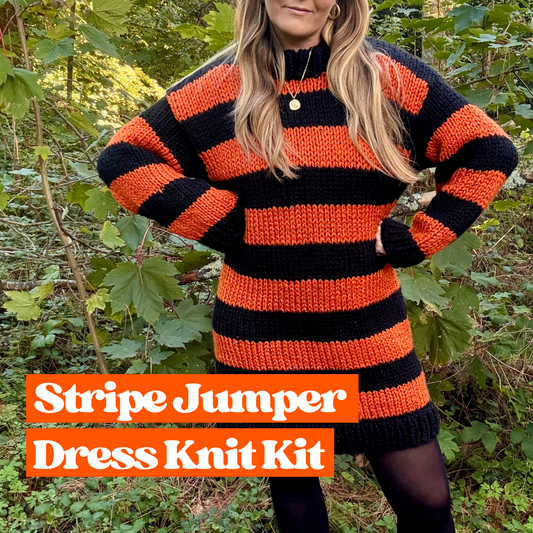 chunky stripe jumper dress knitting kit | beginner friendly knit kit | stripe jumper dress knit kit