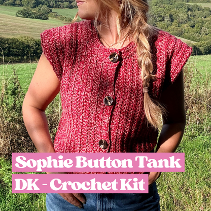 Sophie Button Tank Top Crochet Kit | DK crochet kit | complete DIY crochet kit | Autumn