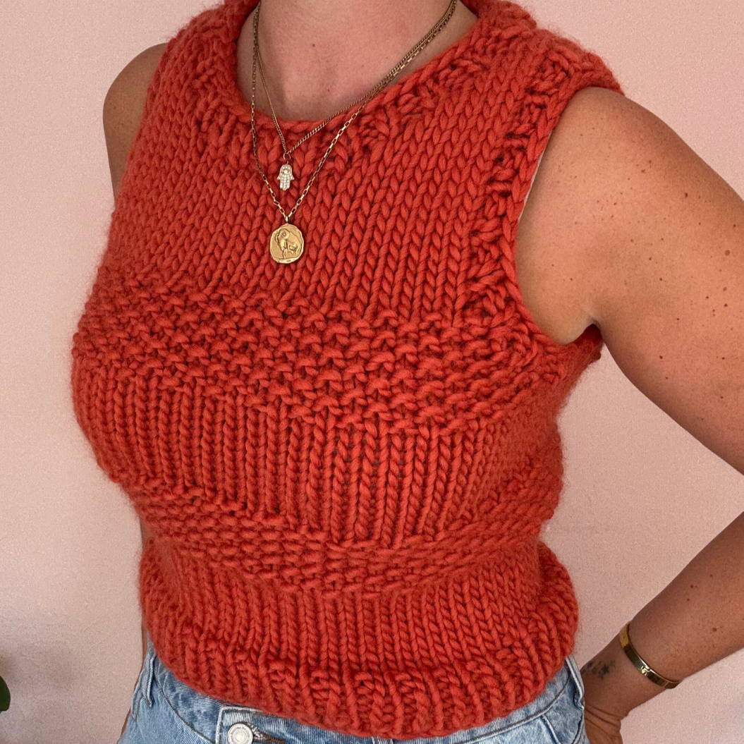 Merino criss cross sweater vest knit kit | merino wool knitting kit | confident beginner knitter | complete DIY knit kit