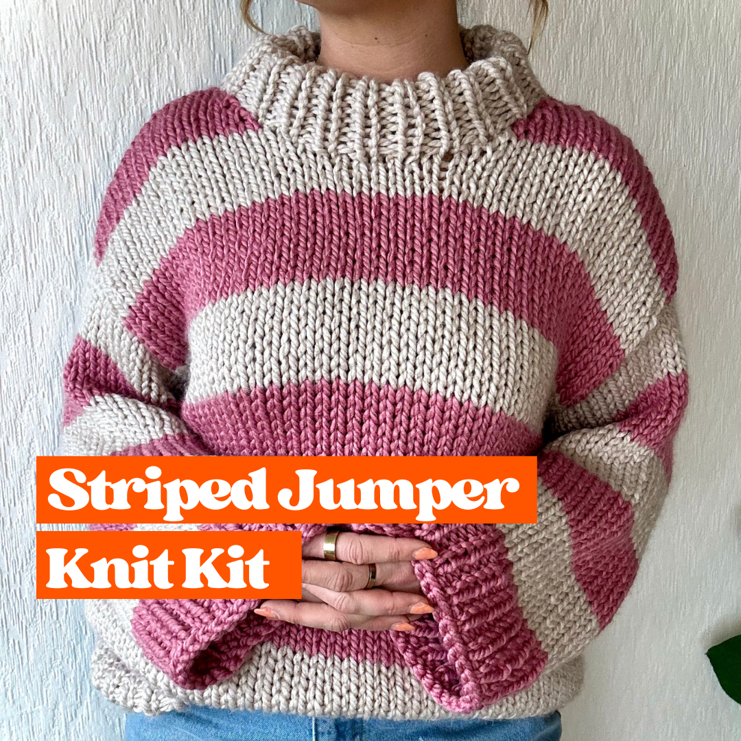 Striped chunky jumper knitting kit | vegan friendly | beginner friendly