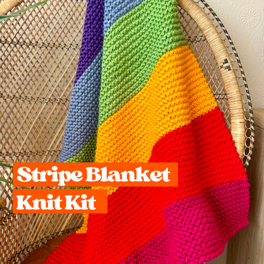 rainbow stripe blanket knitting kit - beginner friendly 