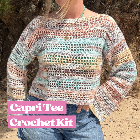 Capri tee cotton waves crochet kit | summer top crochet kit | beginner friendly crochet kit | complete DIY crochet kit