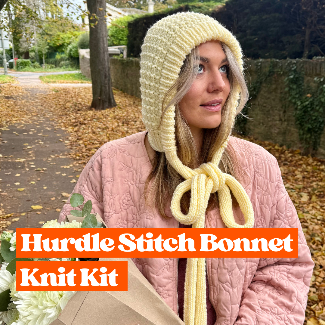 Hurdle stitch bonnet knit kit | knitting kit | beginner friendly | bonnet knitting kit