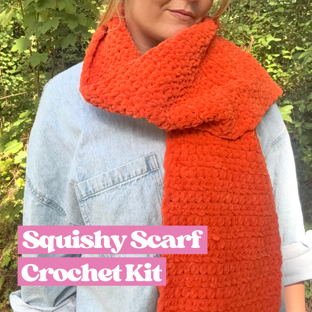 squishy chenille crochet scarf kit | complete DIY crochet scarf kit | squishy scarf
