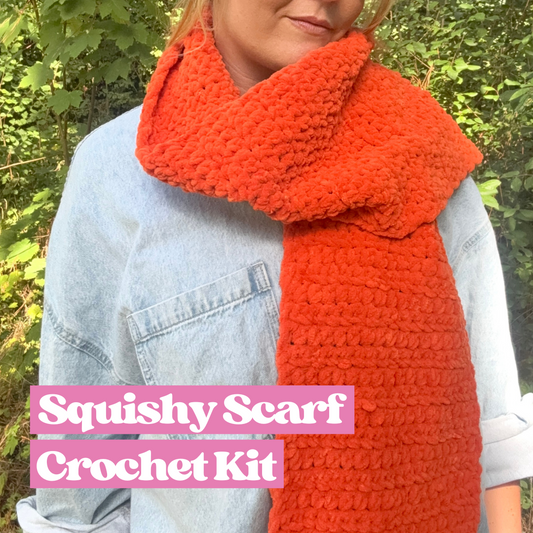squishy chenille crochet scarf kit | complete DIY crochet scarf kit | squishy scarf