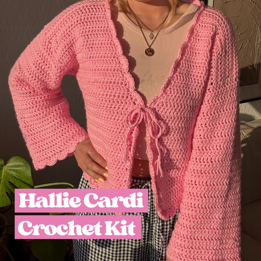 Hallie Cardigan | Chunky scallop trim crochet cardigan kit | DIY crochet kit | Beginner friendly crochet kit