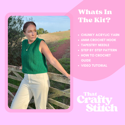 Sophie sweater vest crochet kit | chunky vest crochet kit | autumn crochet DIT kit