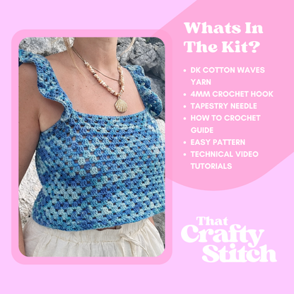 Santorini shell top | double knit cotton waves crochet kit | summer top crochet kit