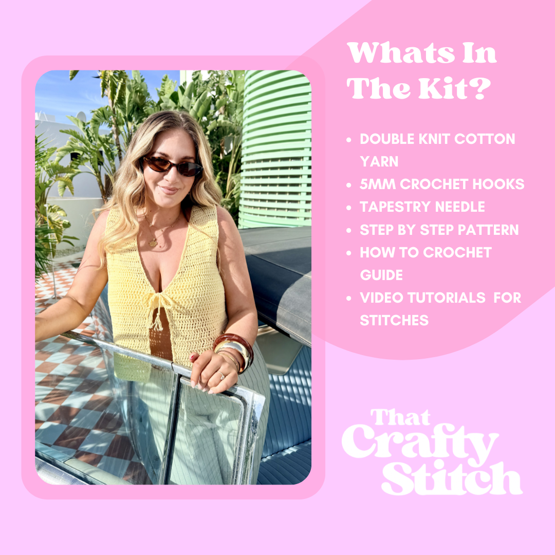 Dani tie front top crochet kit | summer crochet kit | beginner friendly crochet kit 
