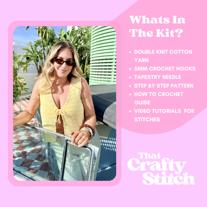 Dani tie front top crochet kit | summer crochet kit | beginner friendly crochet kit 