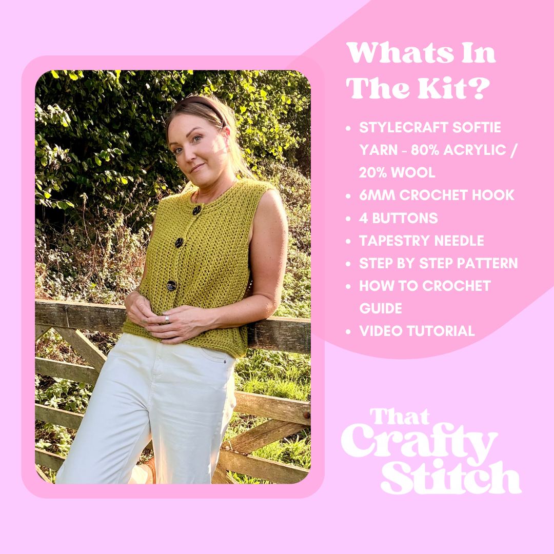 Sophie Button Tank Crochet Kit - Stylecraft Softie Edition | Chunky DIY crochet kit