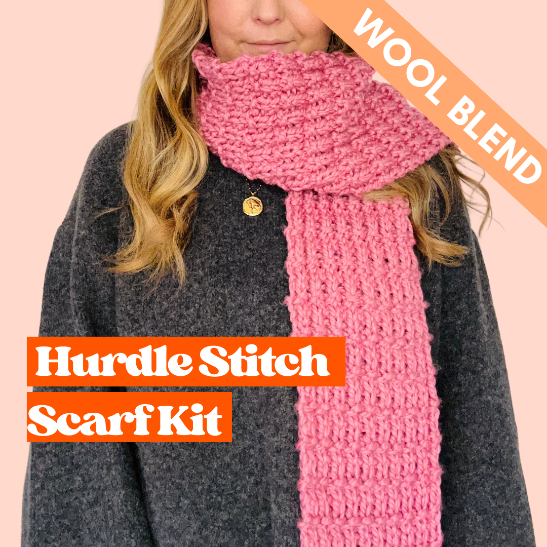 Wool blend beginner friendly scarf knit kit