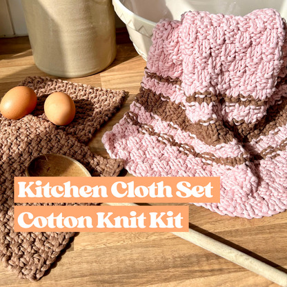 100% recycled chunky cotton knitting kit | beginner friendly knitting kit | cotton kitchen cloth set knit kit