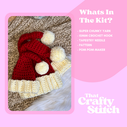 Crochet Santa hat kit, chunky crochet Santa hat