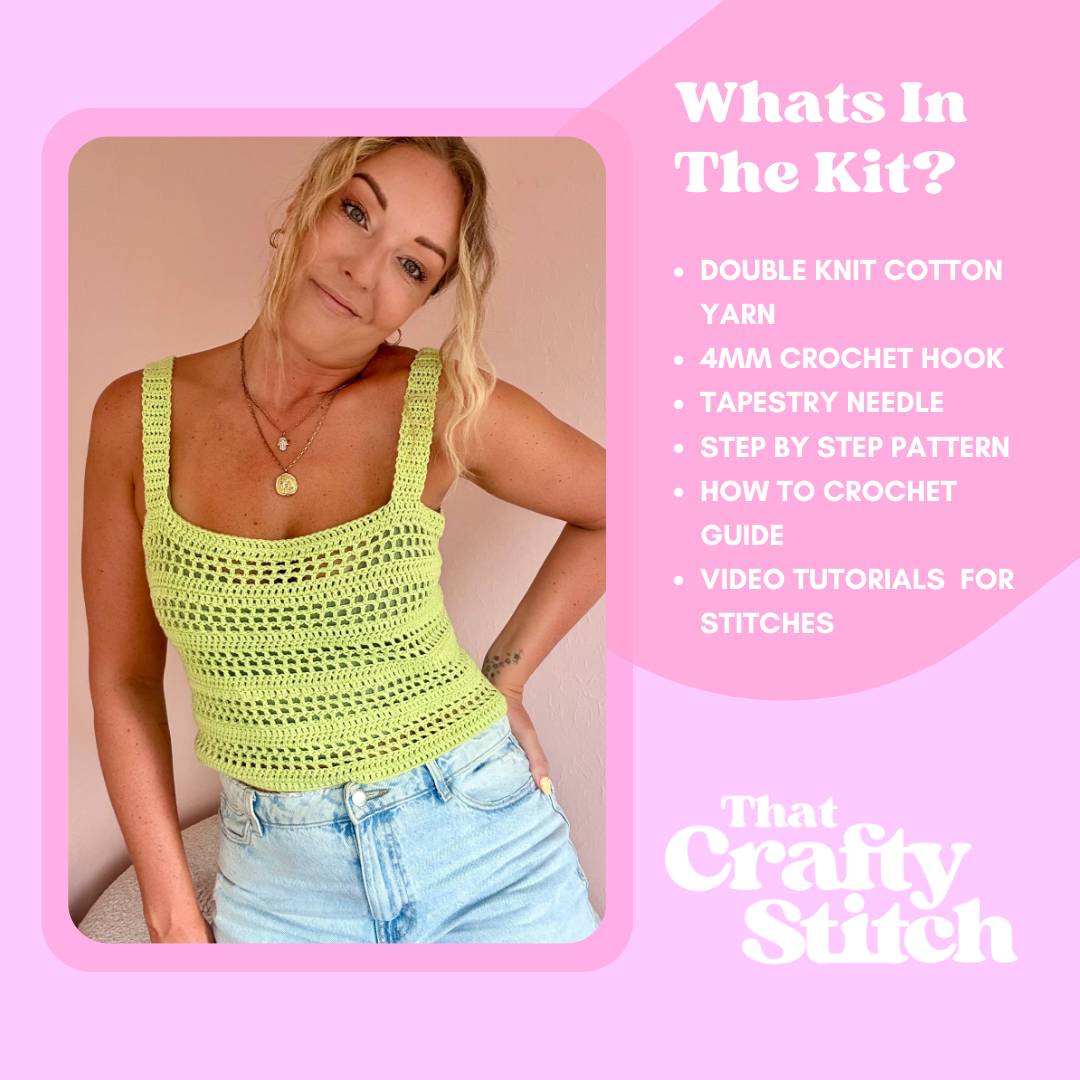 Capri cami crochet top kit | Summer crochet top | beginner friendly crochet | DK cotton crochet top kit | crochet DIY kit