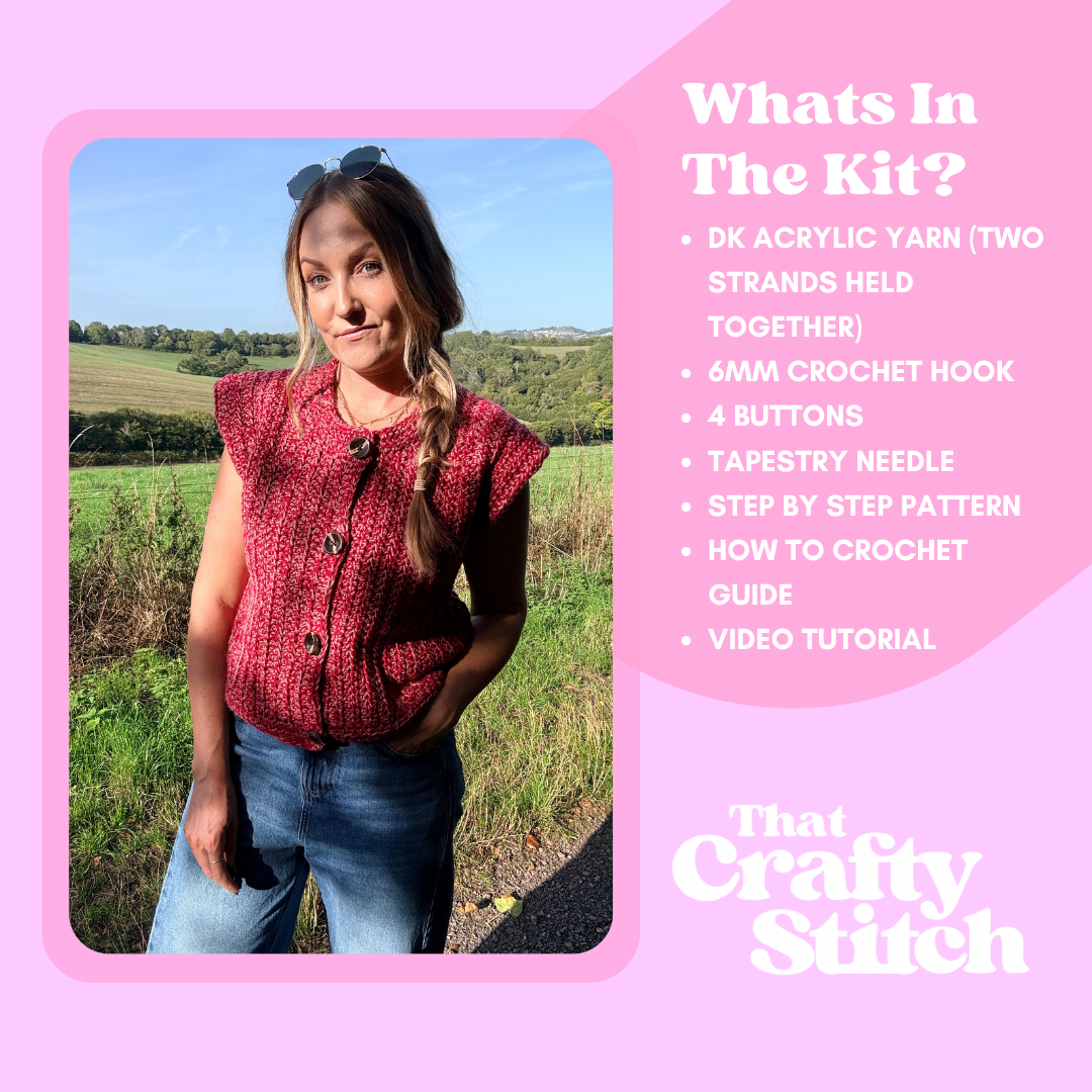 Sophie Button Tank Top Crochet Kit | DK crochet kit | complete DIY crochet kit | Autumn