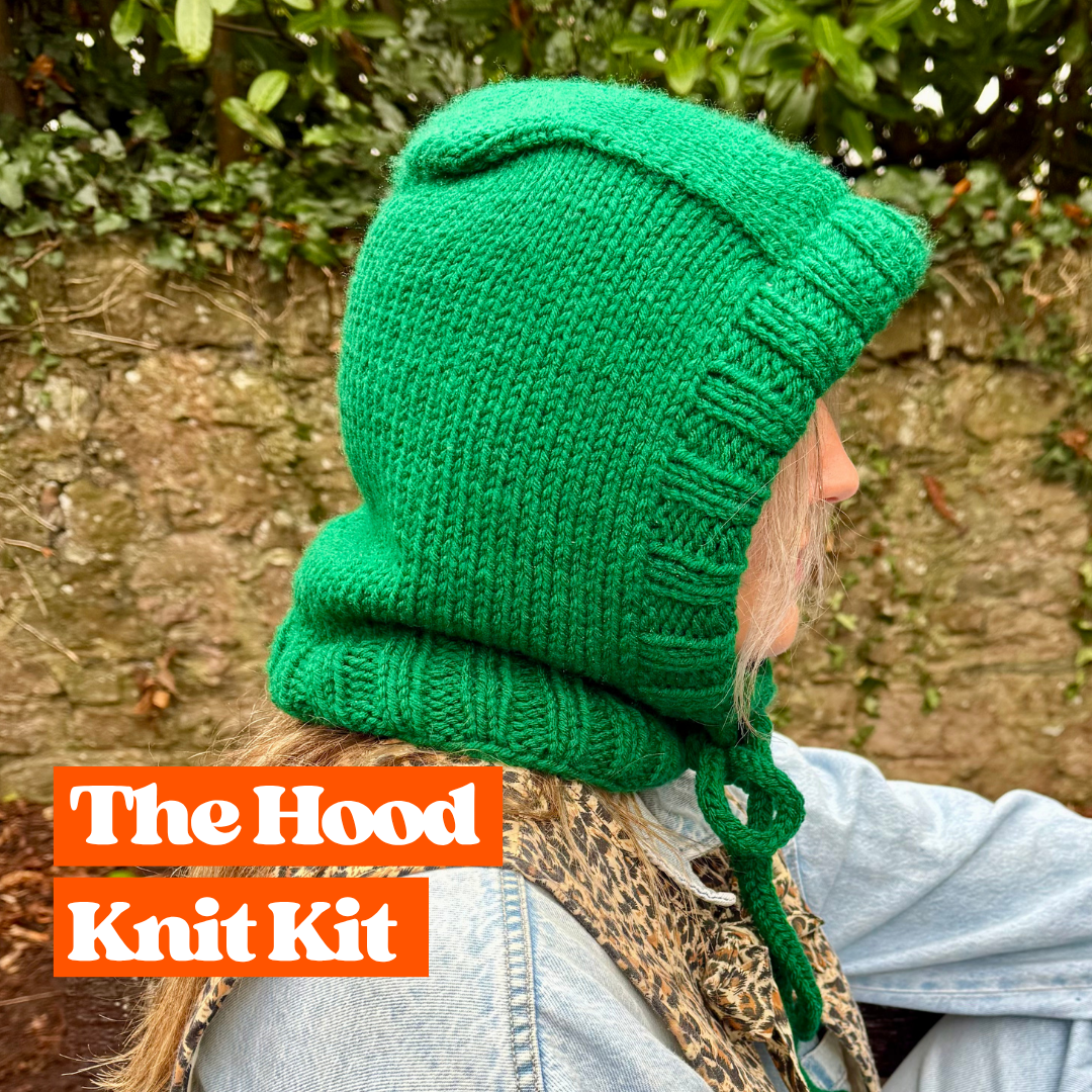 Knitted hood knitting kit | complete DIY knitting kit | knit your own hood with I-cord tie