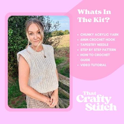 Sophie sweater vest crochet kit | chunky vest crochet kit | autumn crochet DIT kit