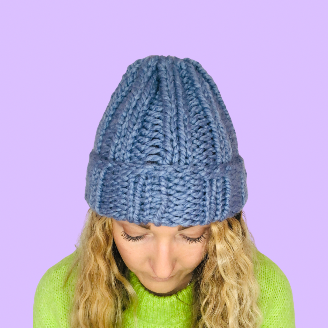 ribbed beanie hat digital knitting pattern