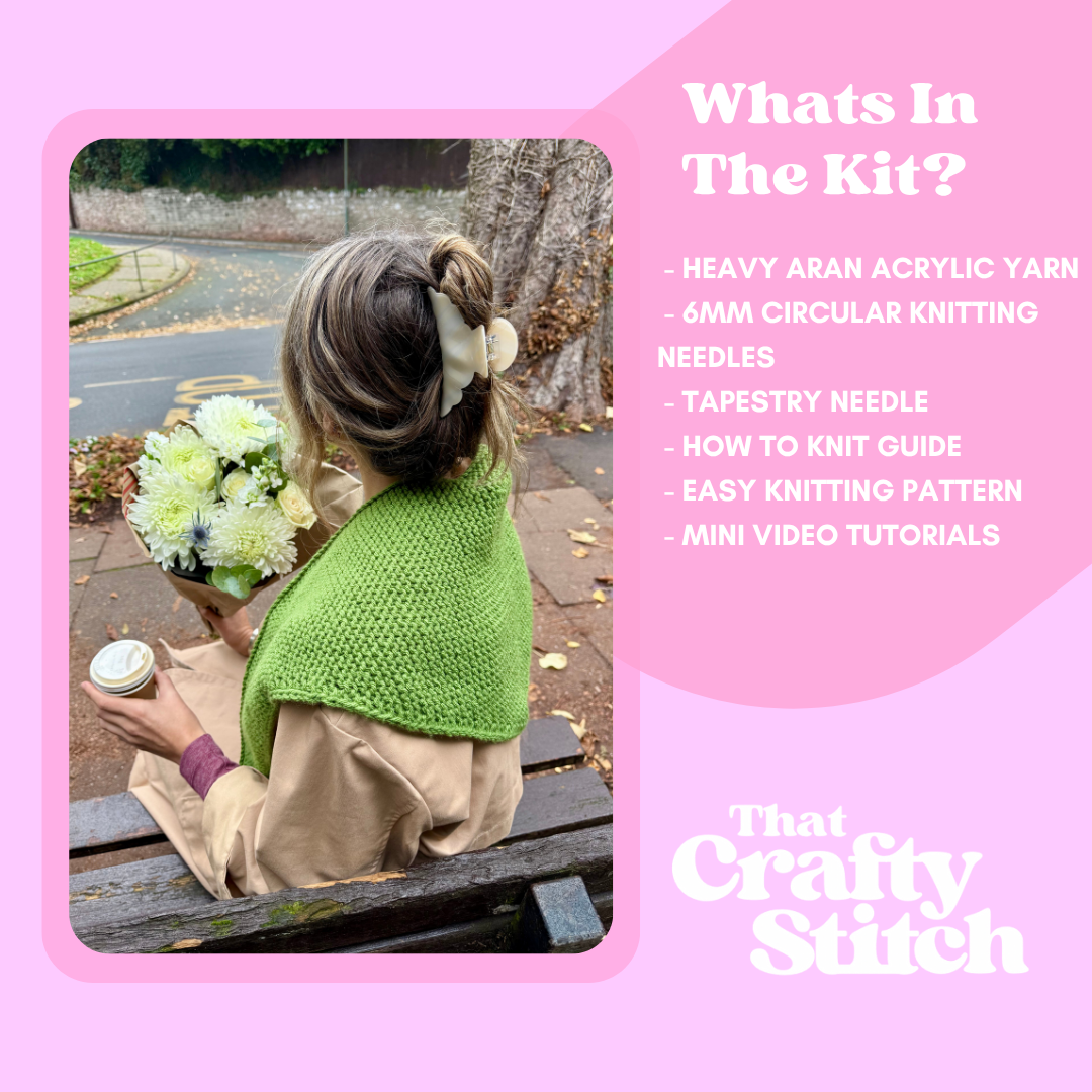 Triangle scarf knitting kit | beginner friendly knit kit | I-cord edge knitted scarf kit