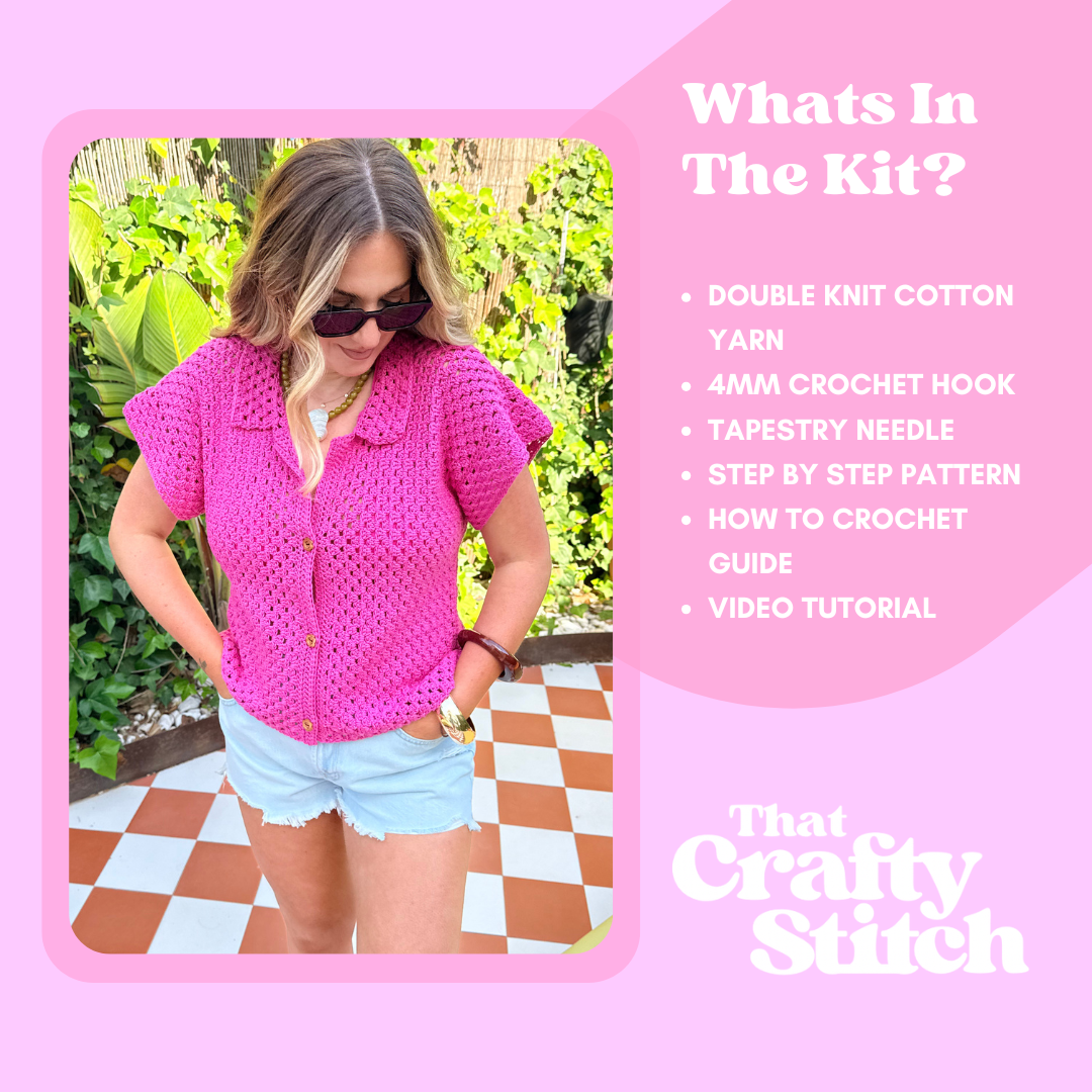 The Maya Shirt | crochet summer shirt kit | complete crochet kit | Crochet shirt kit