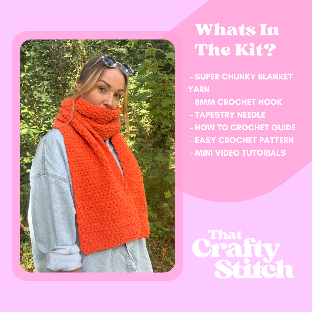 squishy chenille crochet scarf kit | complete DIY crochet scarf kit | squishy scarf