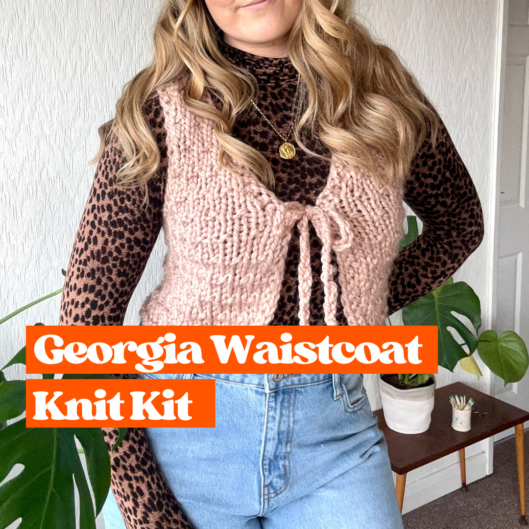 Chunky wool blend tie front  waistcoat knit kit