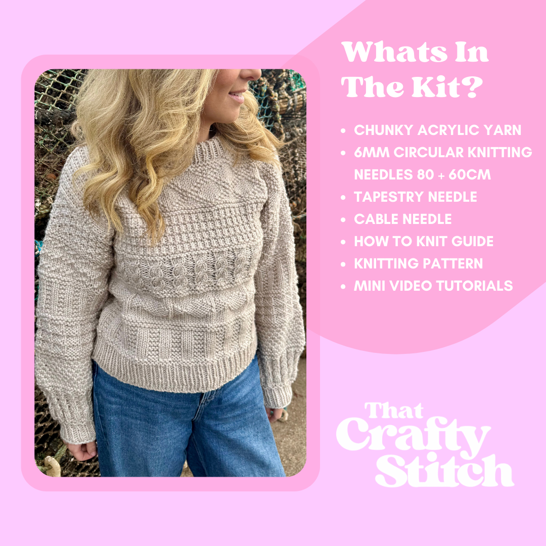 Catch of the day chunky jumper knit kit | chunky sweater knitting kit | fisherman core jumper 