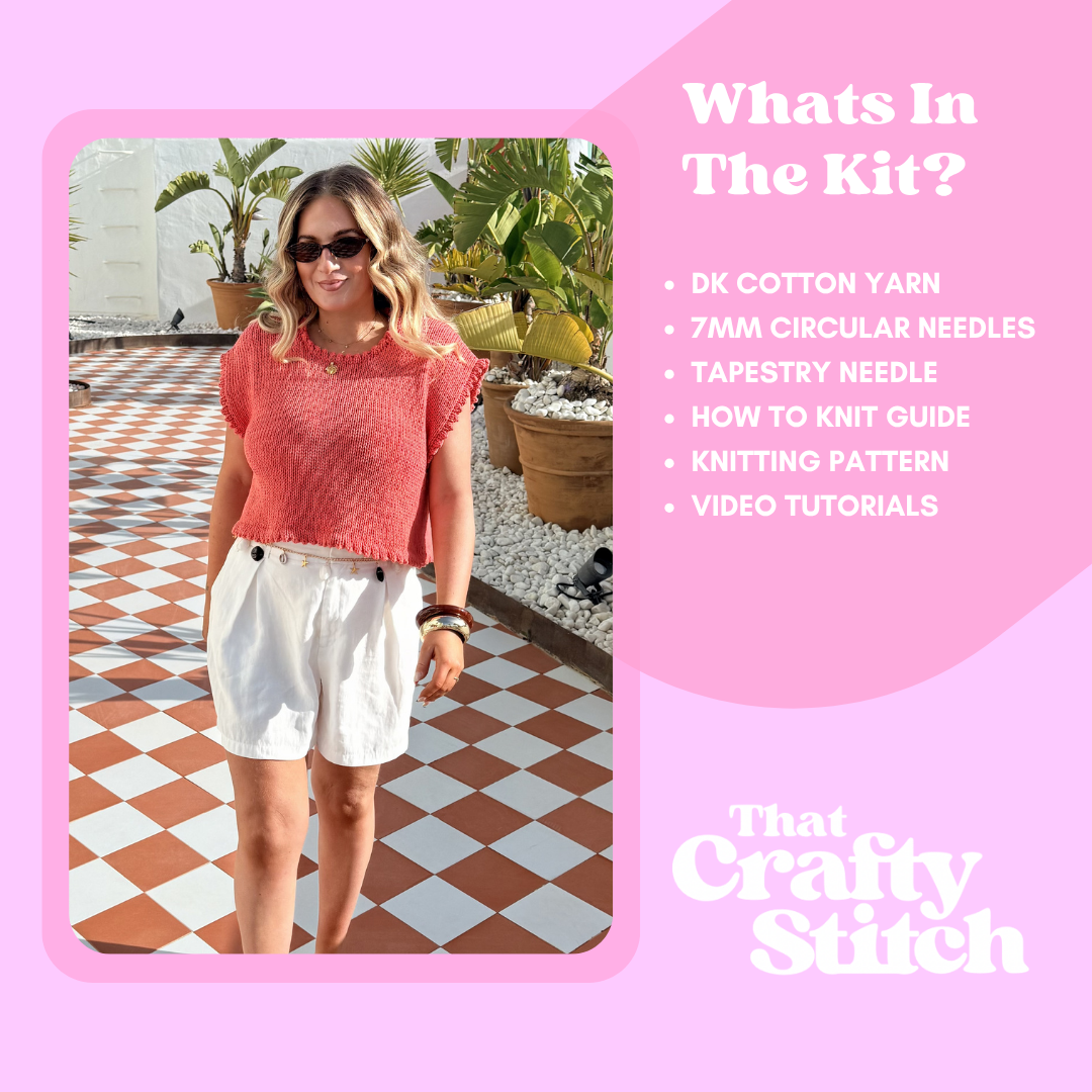 the Maddie tee knitting kit | double knit cotton tee knit kit | summer knitting project | intermediate level knit kit