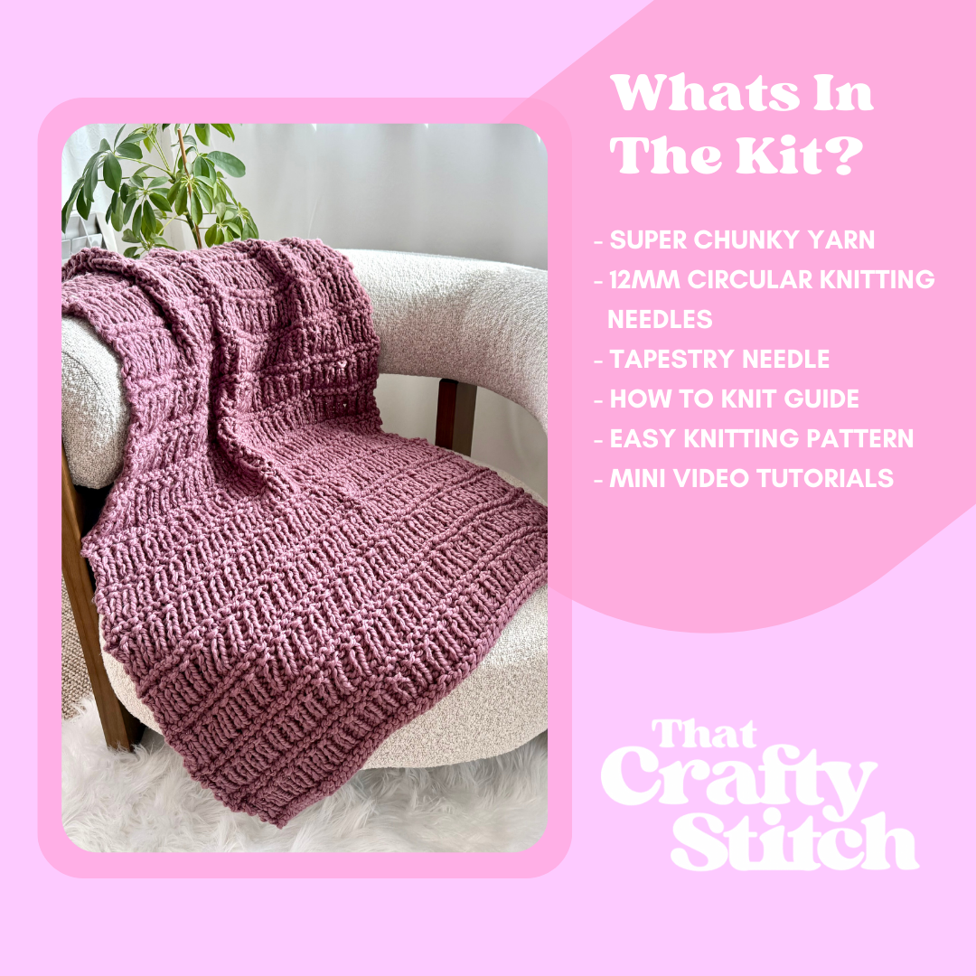 Chunky Textured Blanket Knitting Kit | Blanket Knit Kit | Beginner Friendly 