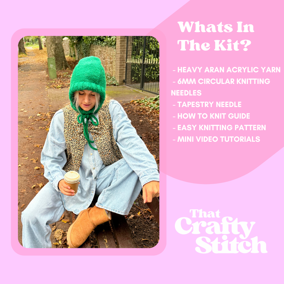 Knitted hood knitting kit | complete DIY knitting kit | knit your own hood with I-cord tie