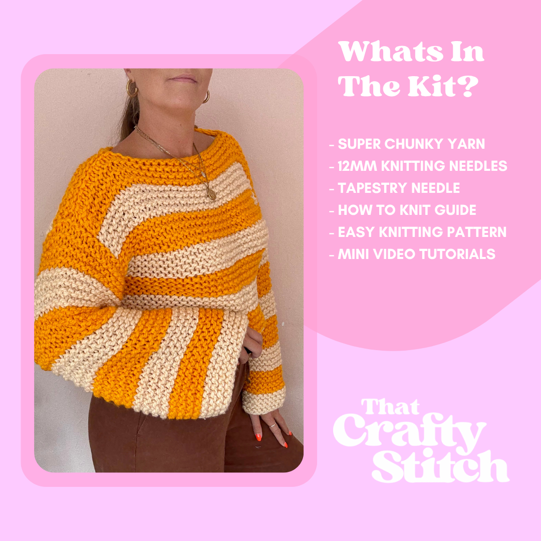 Stripe beginner jumper knitting kit | beginner friendly knit kit | stripe chunky jumper