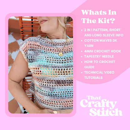 Capri tee cotton waves crochet kit | summer top crochet kit | beginner friendly crochet kit | complete DIY crochet kit
