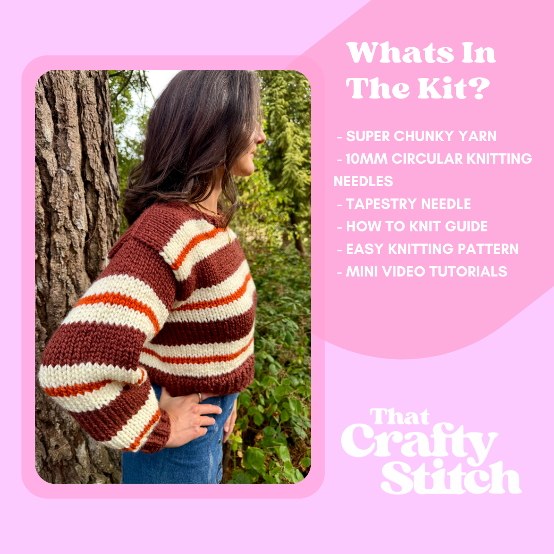 Stripe Caitlin jumper knitting kit | confident beginner knit kit | sweater knitting kit