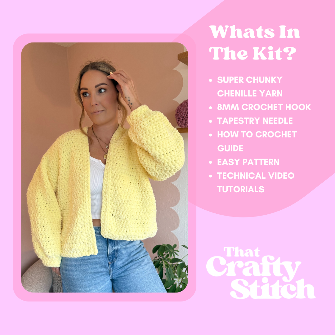 crochet cardigiant crochet kit | weight cardigan crochet kit | chenille heavy cardi crochet kit