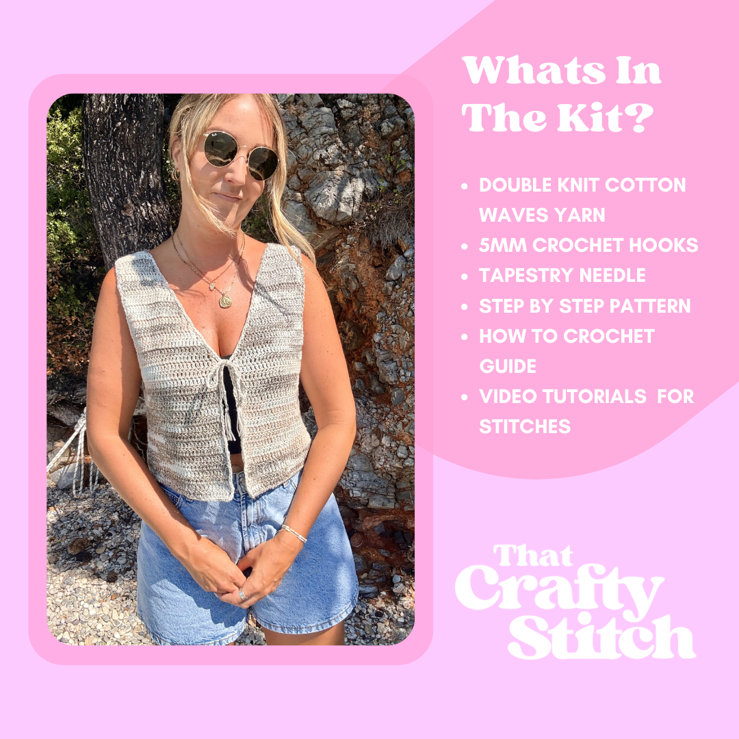 Dani tie top crochet kit | cotton waves yarn | cotton crochet kit | summer top crochet kit