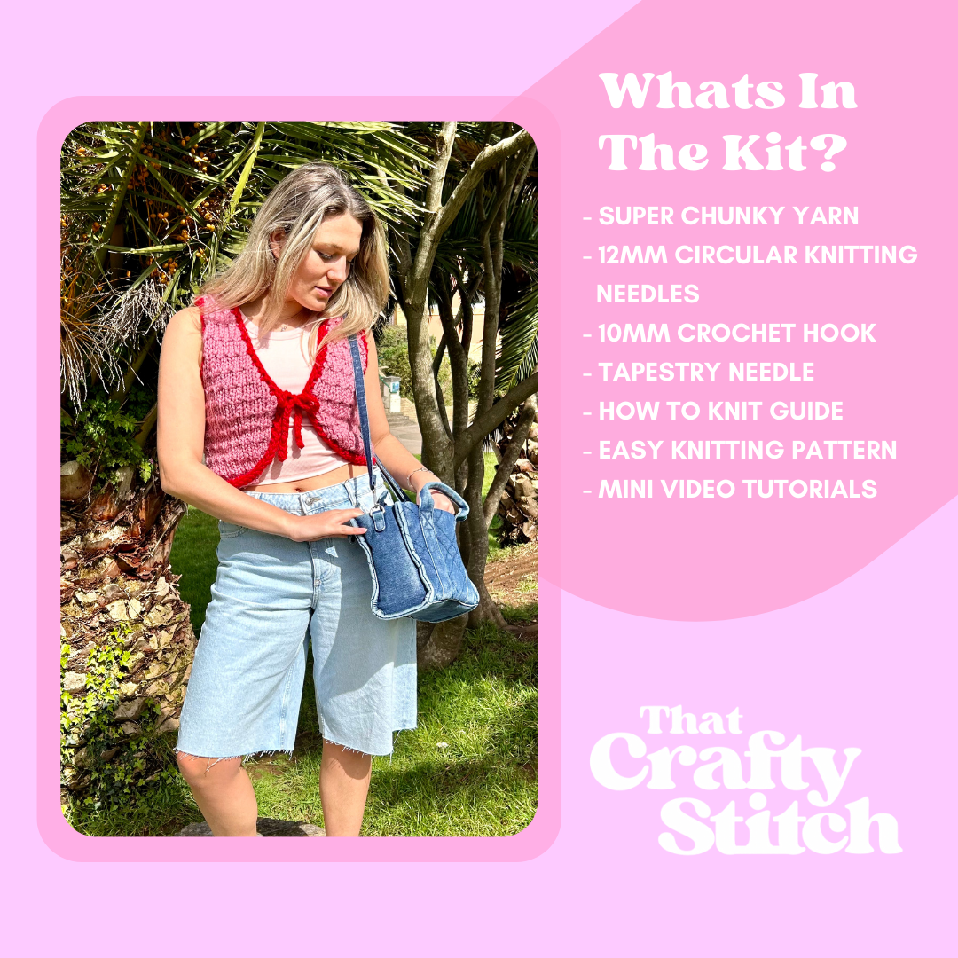 The Georgia Waistcoat - chunky textured cute waistcoat knitting kit