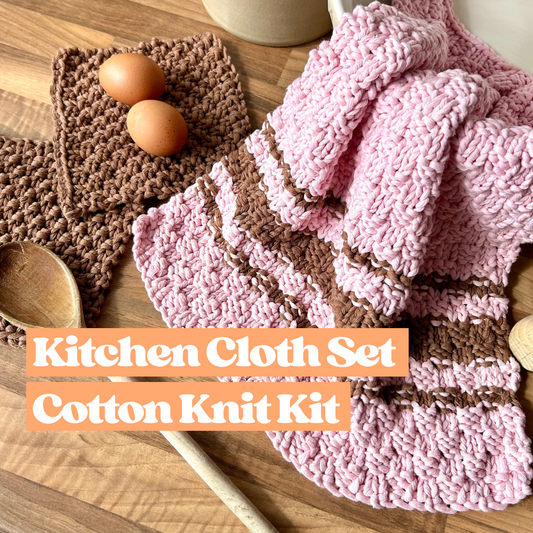 100% recycled chunky cotton knitting kit | beginner friendly knitting kit | cotton kitchen cloth set knit kit