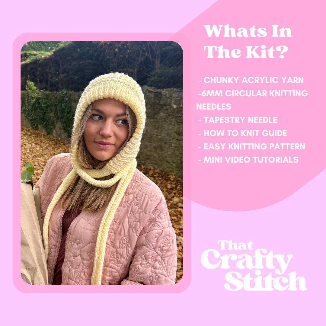 Hurdle stitch bonnet knit kit | knitting kit | beginner friendly | bonnet knitting kit