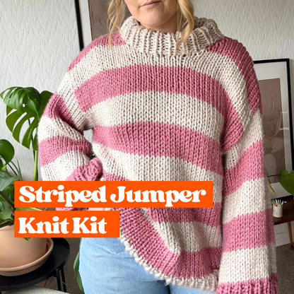 Striped chunky jumper knitting kit | vegan friendly | beginner friendly