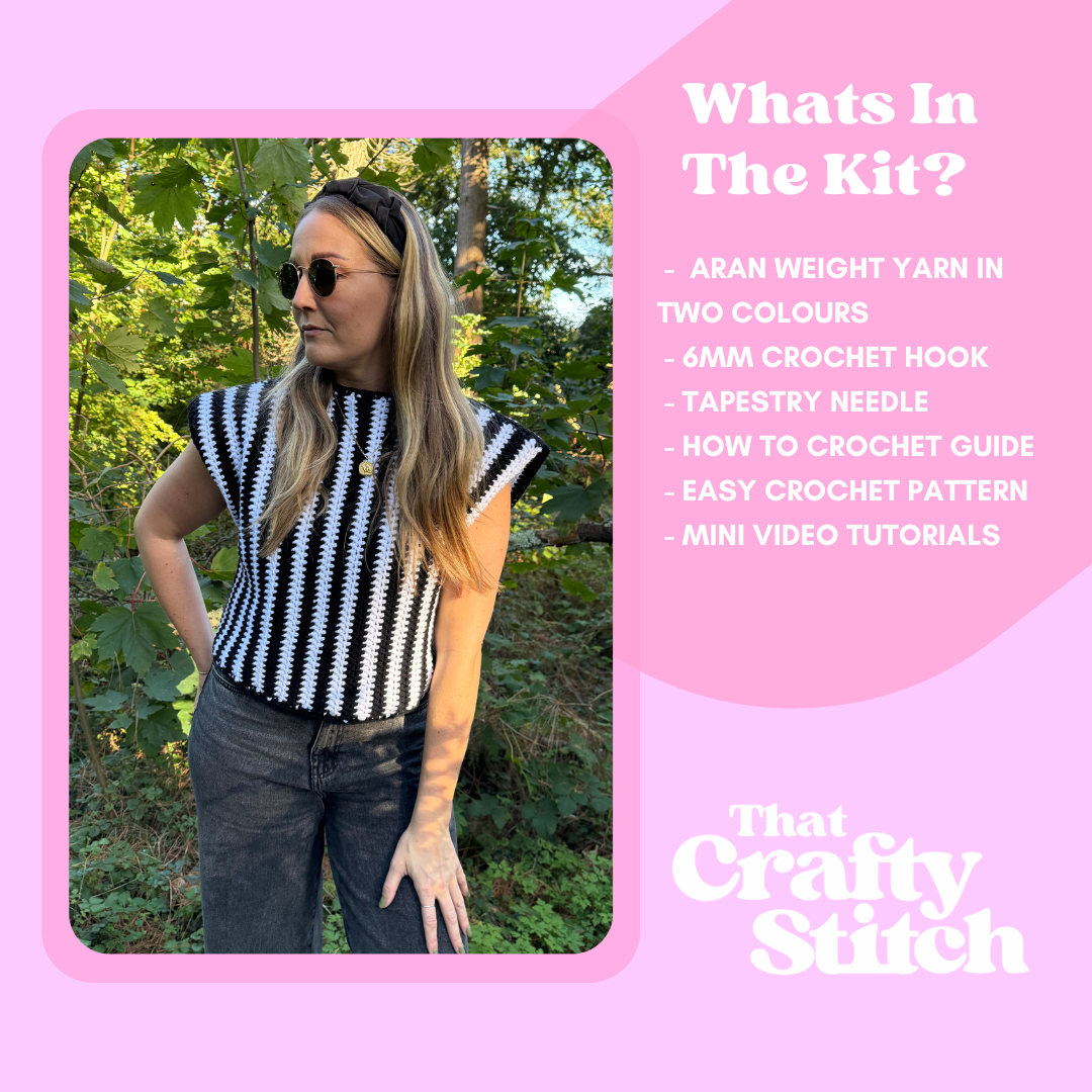 Wednesday tank top crochet kit | beginner friendly crochet kit | striped tank top crochet DIY kit