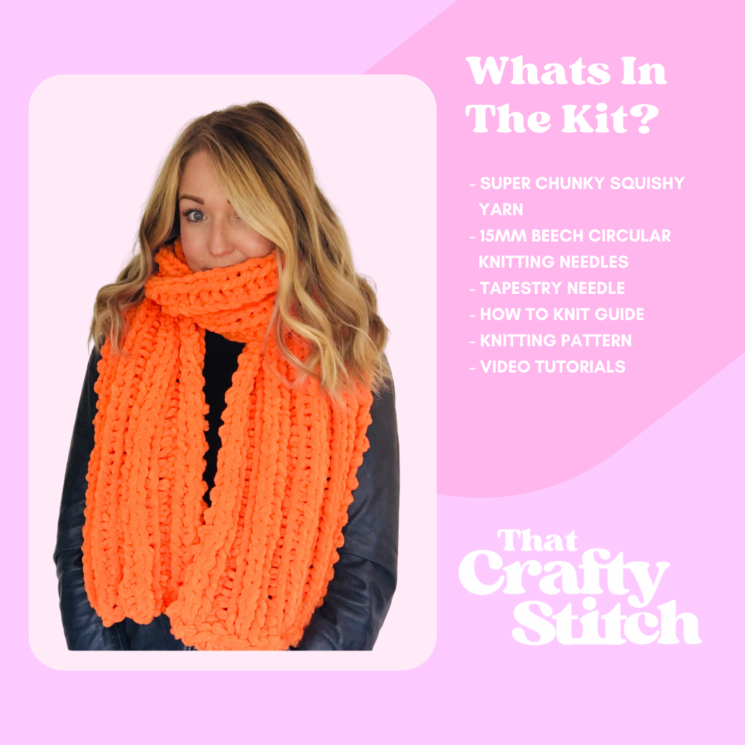 chenille chunky scarf knitting kit - beginner friendly